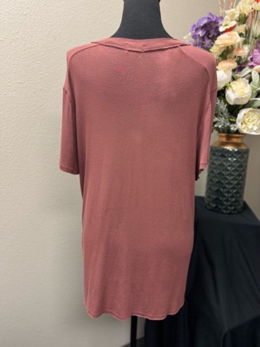 BKE Dusty Rose Lace-Up Top M Boho Raw Edge Soft Stretch Festival Cottagecore - Picture 7 of 11